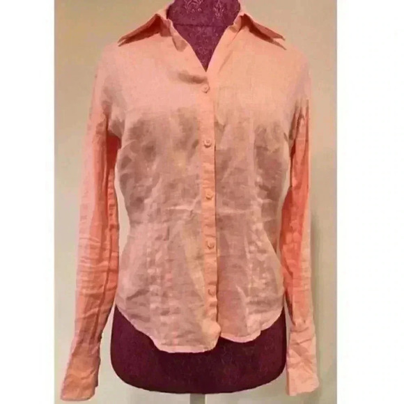 Ann Taylor Loft Top Small Linen Peach Tab sleeves - Picture 1 of 9